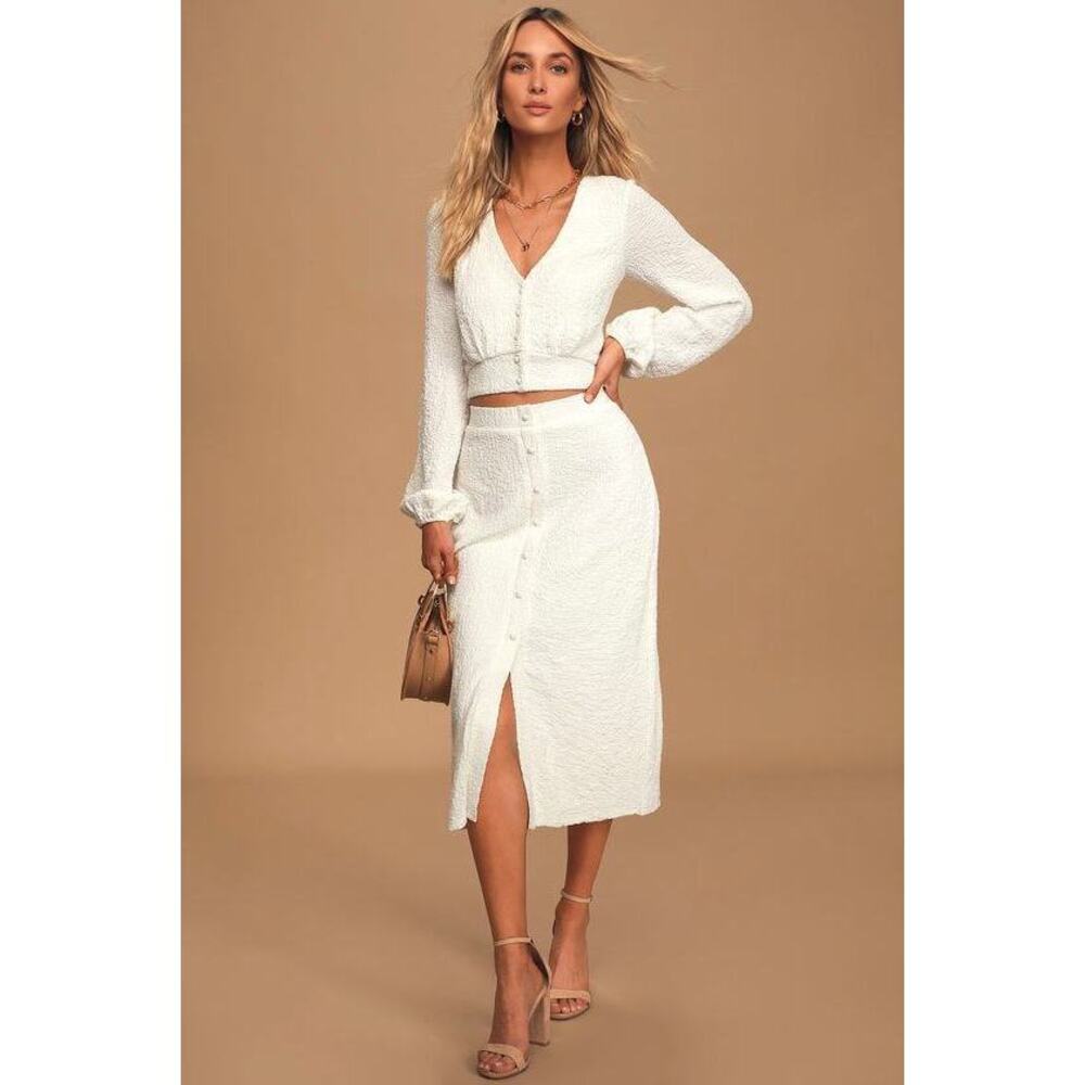 Lulus Rules Of Romance White Button-front Midi Skirt - Size XS